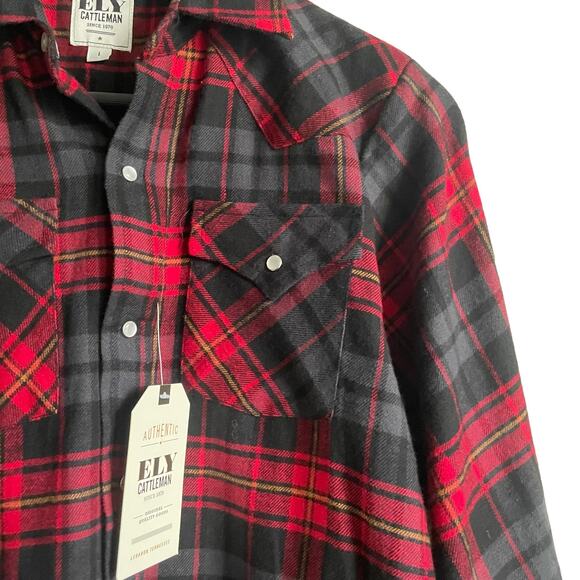Ely Cattleman Women Flannel Top S Red Long Sleeve Pearl Snap Closure Western NEW - Picture 5 of 10